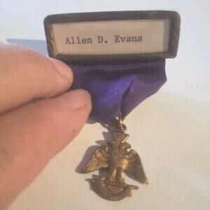 Vintage Scottish 32nd Degree Double Eagle Masonic Medal With Purple Ribbon